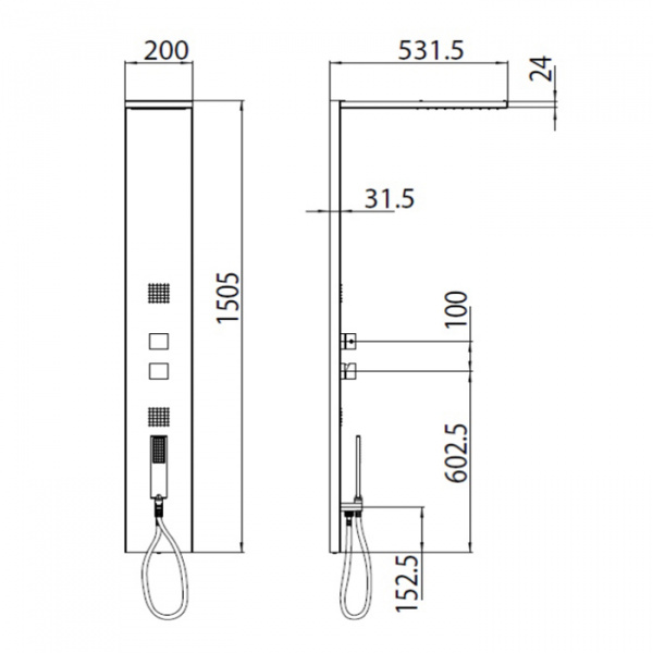 Bossini Manhattan Душевая панель 150x50x20см, 4 режима,монокомандный смеситель, цвет: хром