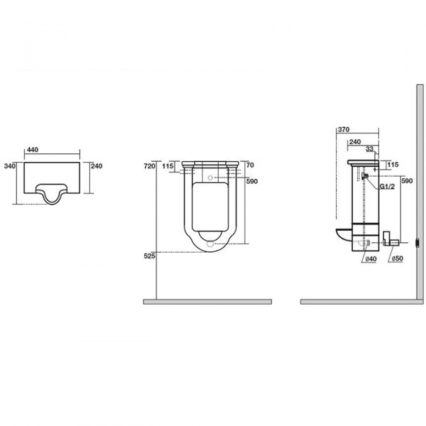 Kerasan Waldorf Писсуар подвесной с сифоном и комплектом крепежей, цвет: черный