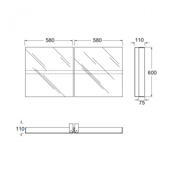 AZZURRA Зеркальный шкаф двойной 116х60см