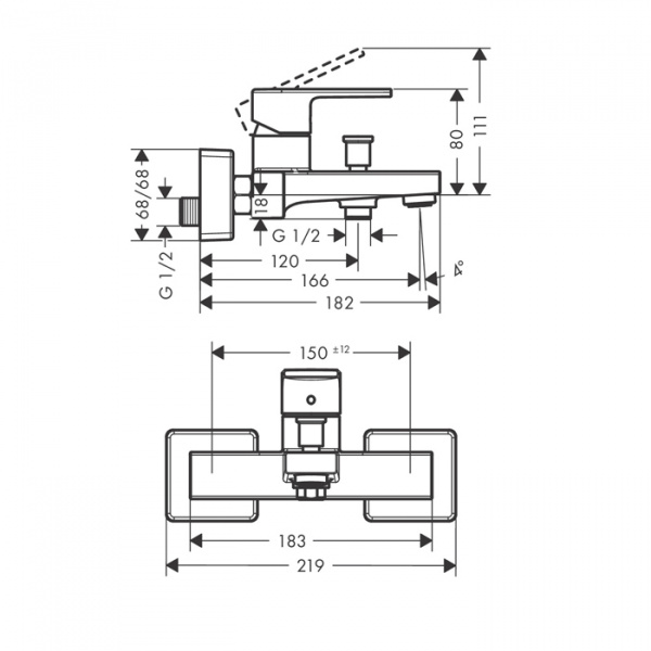 Hansgrohe Vernis Shap Смеситель для ванны, однорычажный, цвет: хром