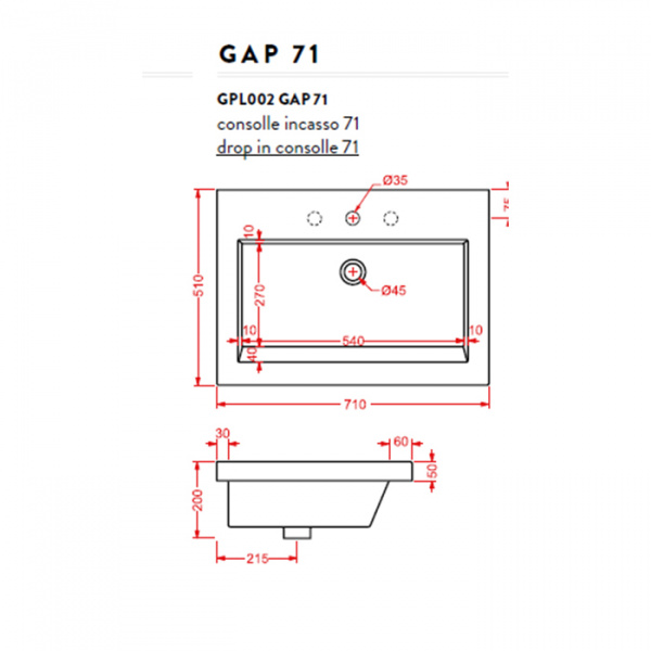 Artceram WASHBASINS GAP  Раковина  71х51 см, 1 отв., со слив переливом, цвет: белый