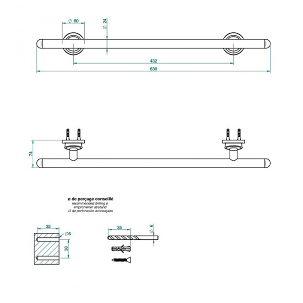 THG Bagatelle pierre noire Полотенцедержатель 63см., подвесной, цвет: золото