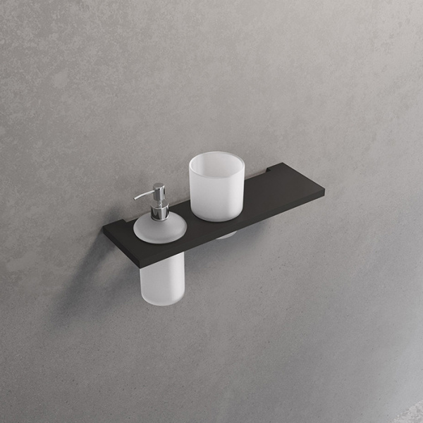 Novellini Kuadra Полка 30х9.7см., с стаканом и дозатором для жидкого мыла, цвет: черный матовый