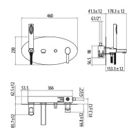Gattoni Logos Смеситель встроенный для ванны, горизонтальный с ручной лейкой, излив 155 мм, хром