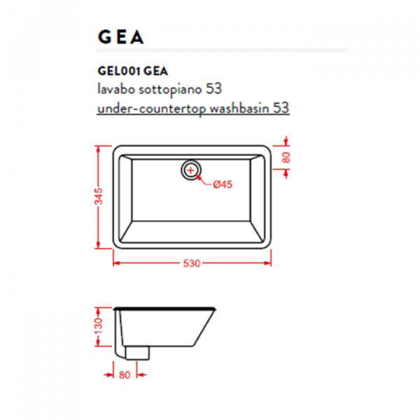 Artceram WASHBASINS GEA Раковина 53х34.5 см, без отв., цвет: белый