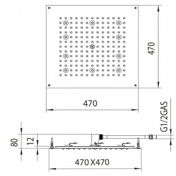 BOSSINI DREAM-CUBE Верхний душ 470 x 470 мм, с 8 LED  RGB, блок питания/управления, Cromoterapia, гибкая подводка, цвет: хром
