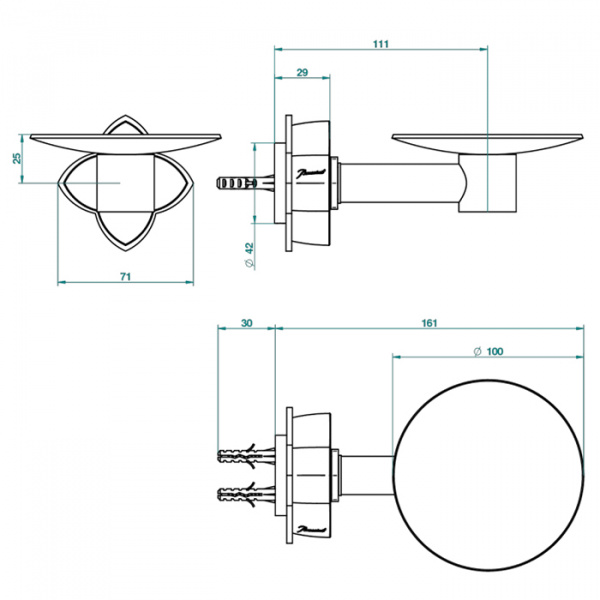 THG Pétale de cristal bleu Мыльница металлическая ø 10см., подвесная, цвет: хром/синий хрусталь