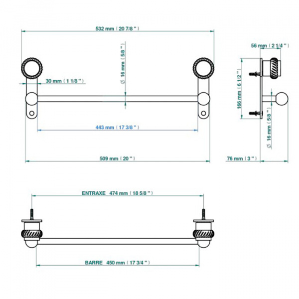THG Diplomate Roped Rings Полотенцедержатель 45см., подвесной, цвет: хром/золото