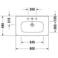 Duravit DuraStyle Раковина 80х48 см, 3 отв., с переливом, цвет: белый