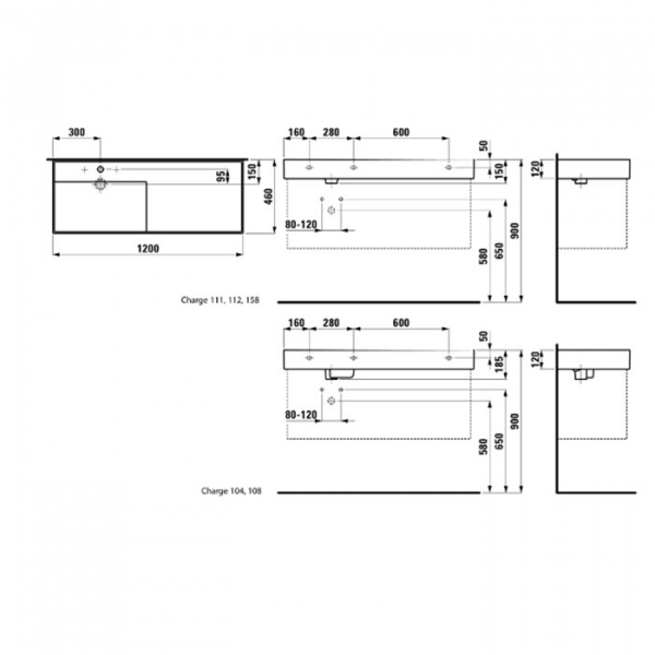 Laufen Kartell Раковина 120х46х12 см, 1 отв., полка справа, цвет: белый