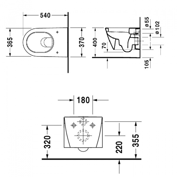 Duravit Унитаз подвесной 54х37см, с креплением, цвет: белый