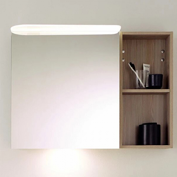 BurgBad Badu Зеркальный шкаф 90х31х66.5см, стеклянная полки, цвет: дуб фланелевый