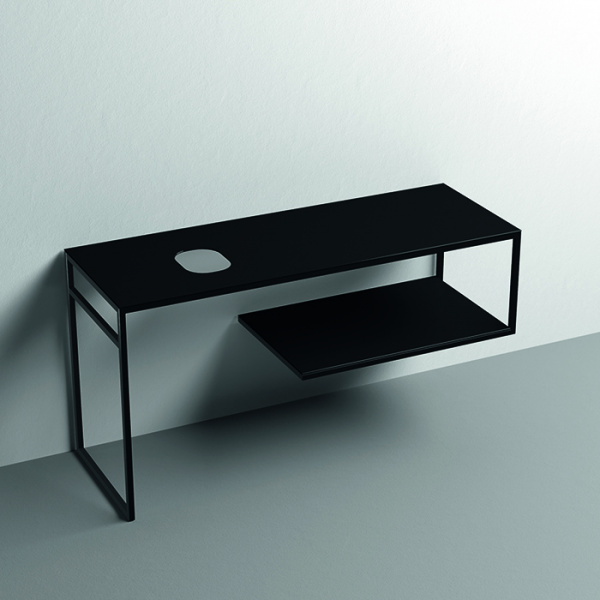 Kerasan Louise Металлическая структура для раковины 140х74см, подвесная, с полкой, с 1 отв., с полотенцедержателем, цвет: черный матовый