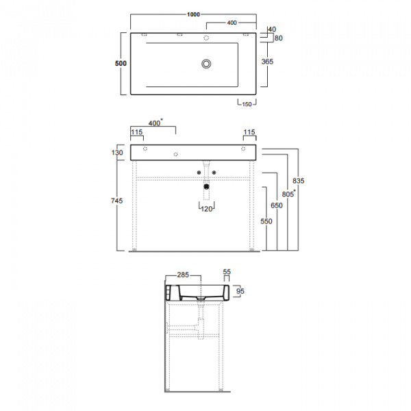 SIMAS Frozen Консоль с раковиной 100х50см с без отв. под смеситель, цвет: белый/хром