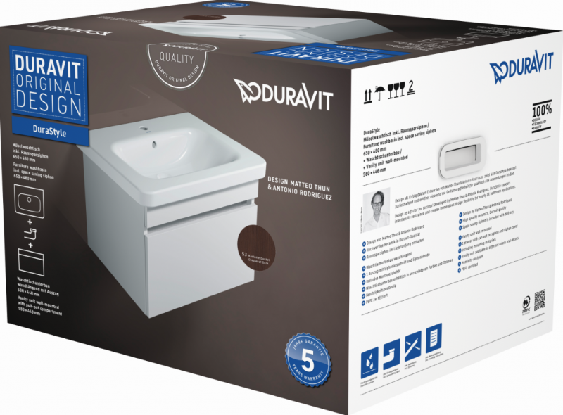 Duravit DuraStyle Комплект мебели: 800х455 умывальник 232080+подвесная тумбочка DS6381, 1 выдв ящик, вкл сифон. цвет: каштан темный