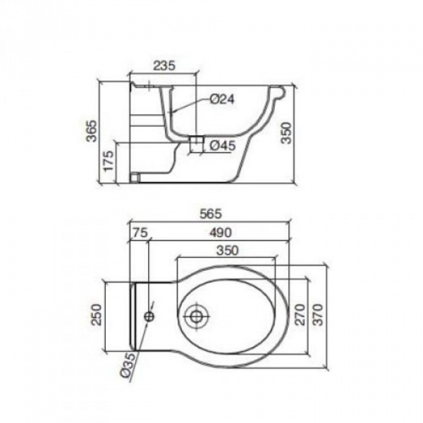 Sbordoni Palladio Подвесное биде 60.5х37см, с внешн./внутр. подачей воды, 1 отверстия для смесителя, белое/отверстие бронза