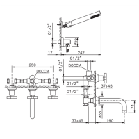 Nicolazzi M.Croce Встраиваемый Смеситель для ванны с 2мя ручками с переключателем ванна/душ, + комплект руч. душа, цвет: хром