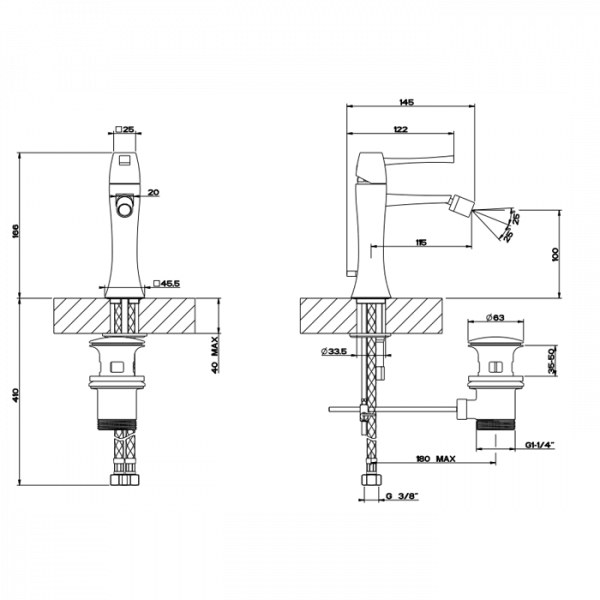 Gessi Mimi Смеситель для биде на 1 отверстие, с донным клапаном, цвет: золото
