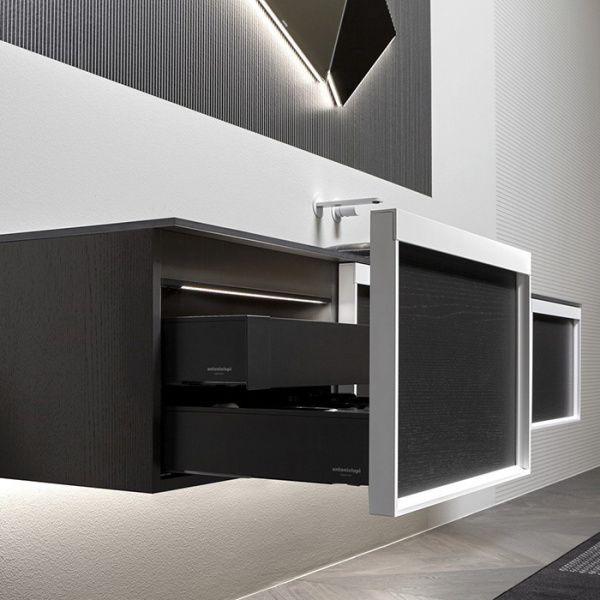 Antonio Lupi Bemade Комплект мебели с тумбами под раковину, раковиной Nero Marquinia, зеркалом с подсветкой, 54 см, цвет: Rovere ardesia