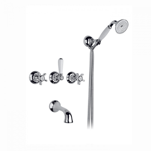 Nicolazzi Dames Anglaises Смеситель для ванны с 2мя ручками, встроенный, излив: 160мм, вкл. внутр часть + комплект руч. Душа, цвет: хром