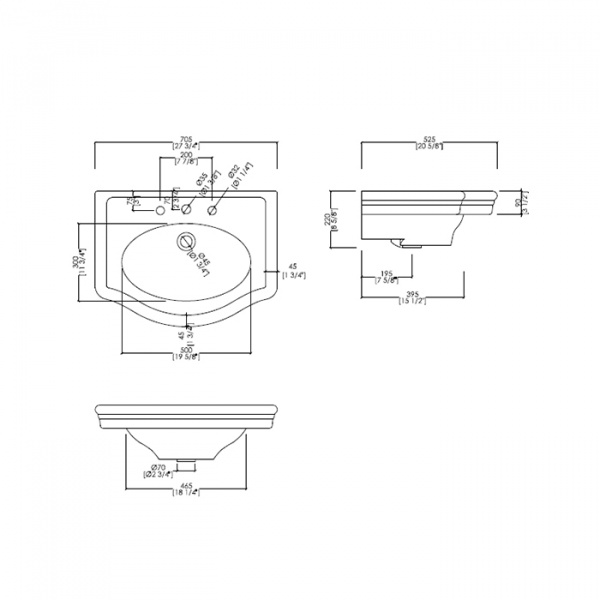 Devon&Devon New Etoile Раковина 70.5x52.5x22 см, 1 отв., на пьедестале, цвет: белый