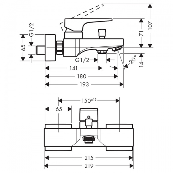 Hansgrohe Metropol Смеситель для ванны, настенный, излив: 18см, цвет: шлифованная бронза