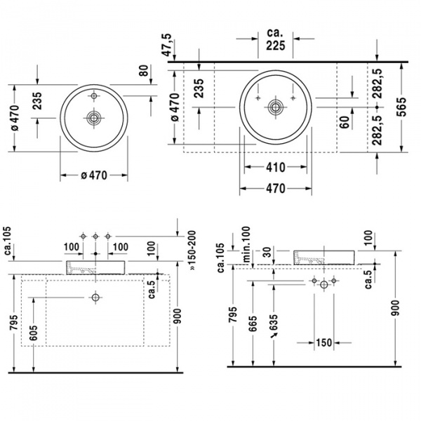 Duravit Раковина 47 см, 1 отв., без перелива, цвет: белый