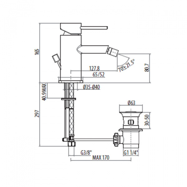 Gattoni Logos Смеситель для биде с донным клапаном, излив 130мм, хром