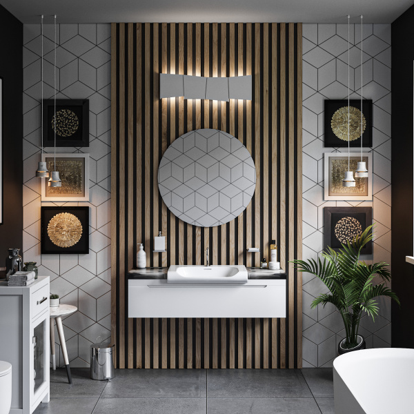 Kerasan Inka Project База INKA  подвесная 120см, для установки раковины 60х40 см, по центру, раковина, панель исполнение Arte 2, цвет: белый глянцевый