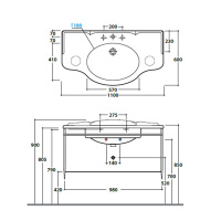 Globo Paestum Консоль подвесная 110x60x60см, с раковиной на 1 отв, цвет: состаренный металл