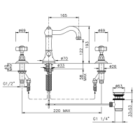 Nicolazzi Dames Anglaises Смеситель для раковины на 3 отверстия, с донным клапаном, поворотный излив: 165мм, цвет: хром