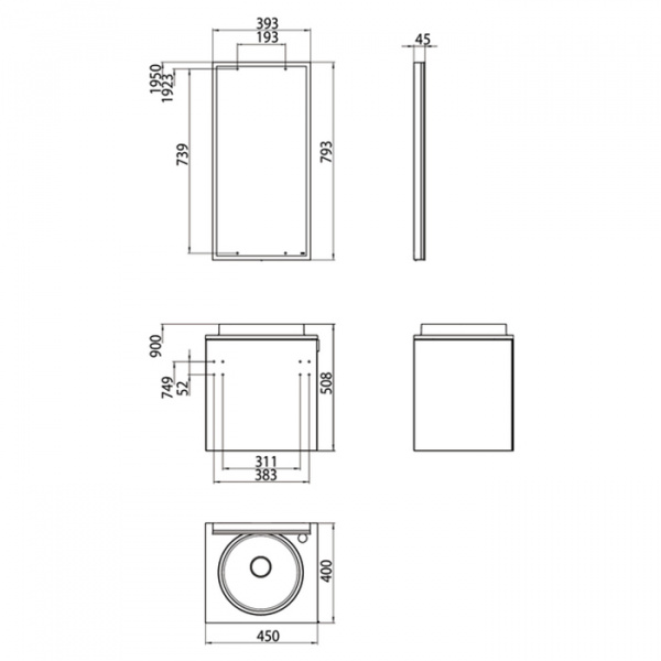EMCO Asis Комплект мебели, отверстие для смесителя справа, зеркало с LED подсветкой, Ручка справа, 45см, белый