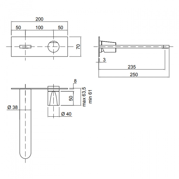 Antonio Lupi Indigo Смеситель для раковины, встраиваемый, излив: 250мм, цвет: графит