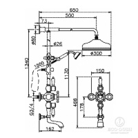 HUBER Victorian Настенная душевая система:термостат для душа,верхний душ,ручной душ с держателем и шлангом, цвет: бронза