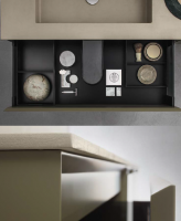 CERASA EDEN Комплект мебели подвесной 240см столешница с двумя интегрированными раковинами, стеновой панелью цвет SAND матовый. зеркало в раме, колонны подвесные. цвет: мебели RAL7002 оливково-серый