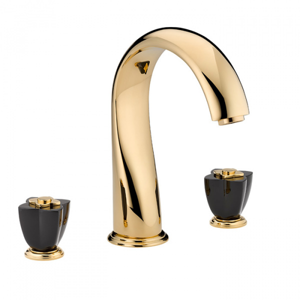 THG Petale de Cristal noir Смеситель для ванны, 3 отв., цвет: золото/черный хрусталь