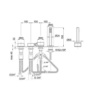 Fantini AF/21 Набортный смеситель для ванны, без излива, 4 отв., цвет: Matt Gun Metal PVD