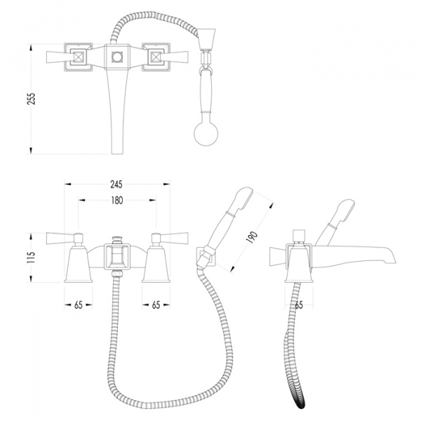 Devon&Devon Vip Time Смеситель для ванны, цвет: хром/черный хрусталь