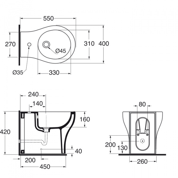 AZZURRA VERA Биде приставное 55х40см, цвет: белый
