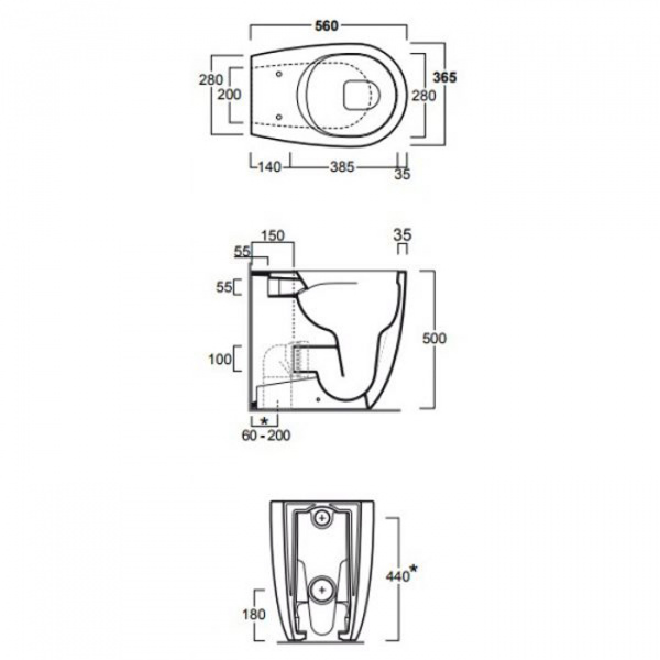 SIMAS Vignoni унитаз напольный приставной безободковый &quotRimless" высокий H=50см, 56х36,5см, слив универсальный, цвет: белый, сиденье на выбор