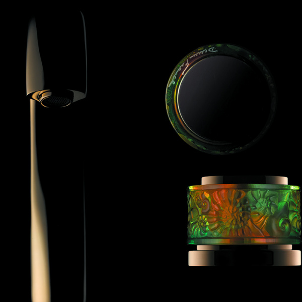 THG Island Смеситель на борт ванны на 2 отверстия, прогрессивный, с ручным душем, цвет: Soft gold