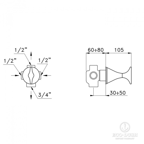 Stella 130 Встраиваемый переключатель для ванны/душа 0/150, цвет: хром