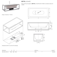 Bette Lux SHAPE Ванна прямоугольная отдельностоящая, 180х80х45см на каркасе, покрыта эмалью снаружи и изнутри, BetteGlasur® Plus