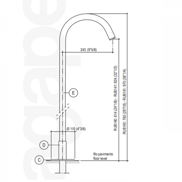 Agape Fez Напольный смеситель для ванны, без регулятора температуры и подачи, высота: 76см, цвет: хром