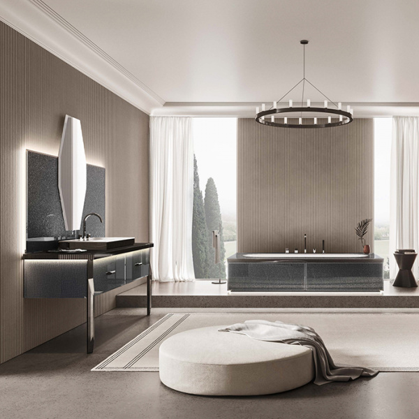 VITAGE milldue edition HILTON 05 Комплект мебели 172х56х77см напольный, раковина, зеркало, с подсветкой, отделка: стекло twill smoke, фурнитура: черный хром