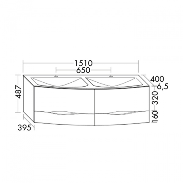 BURGBAD Sinea 2.0  Комплект подвесной мебели  151 см, база с 4 ящиками, двойная раковина из минерального литья цвет: белый с зеркальным шкафом с подсветкой, цвет: белый глянцевый
