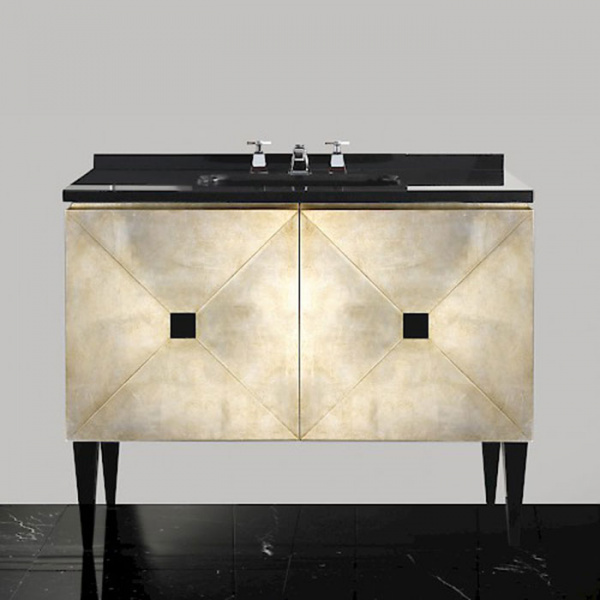 Devon&Devon Jetset Тумба под раковину 110 см с 2мя двек. . Материал - МДФ, снаружи высокогл. лак, столешн nero assoluto, с 1 отв, цвет: Antiqued Aluminium Leaf/черная