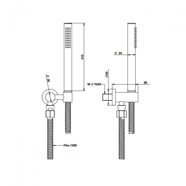 Bongio Душевой гарнитур: стойка, шланг, ручная лейка, цвет: черный матовый