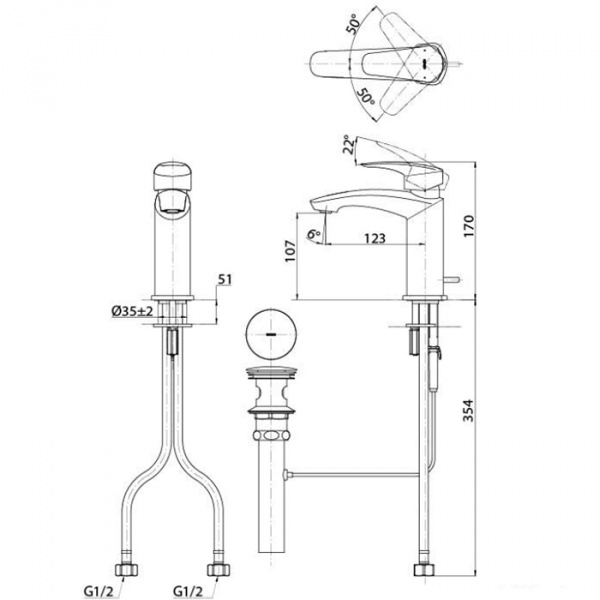 TOTO GM Смеситель для раковины низкий на 1 отв,со сливным клапаном, цвет: хром