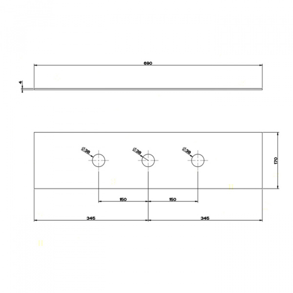 Gessi Bath316  Пластина на 3 отверстия для монтажного бокса, цвет: шлифованная сталь